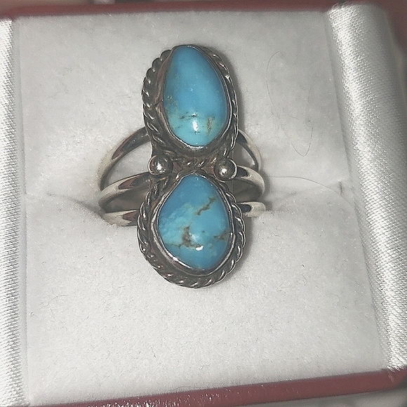 Sterling Silver and Blue Gem Turquise Sister Stones Zuni ~ Divine! - Picture 3 of 7